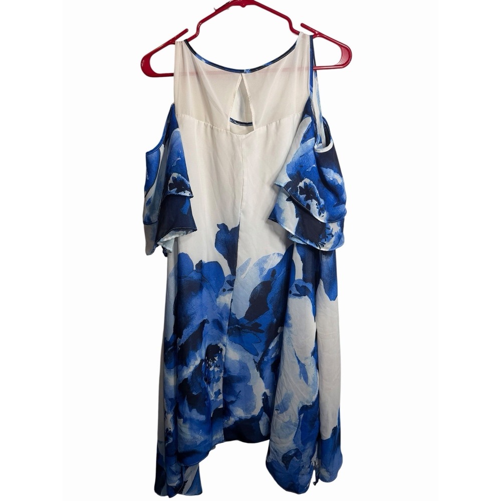signature robbie bee womens white cold shoulder floral dress blue size 16 - Picture 4 of 4